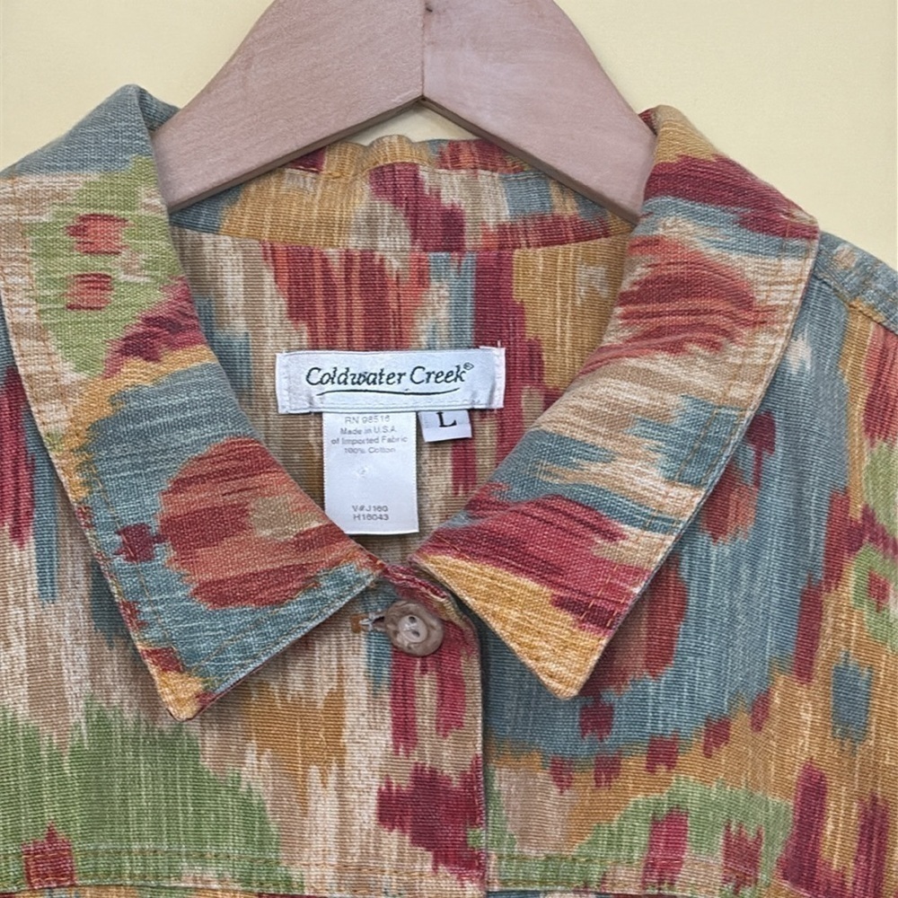 Coldwater Creek | Southwest Multicolor Abstract 100% Cotton Button Up Jacket L - Picture 5 of 17